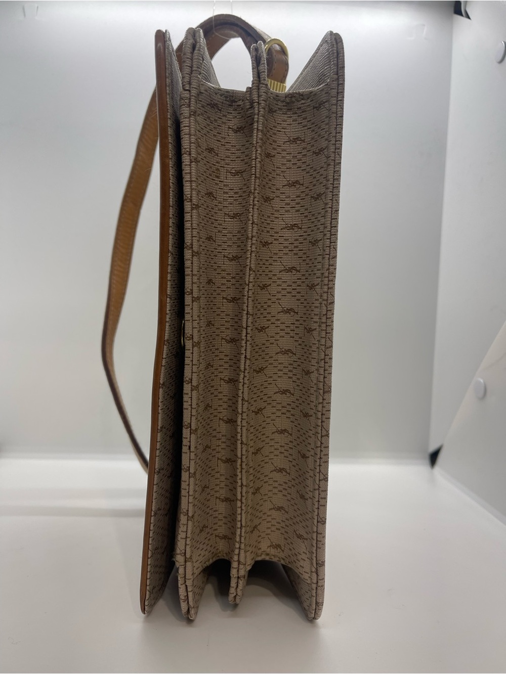 Yves Saint Laurent Beige and Brown Shoulder Bag with Monogram Trim - Picture 6 of 16